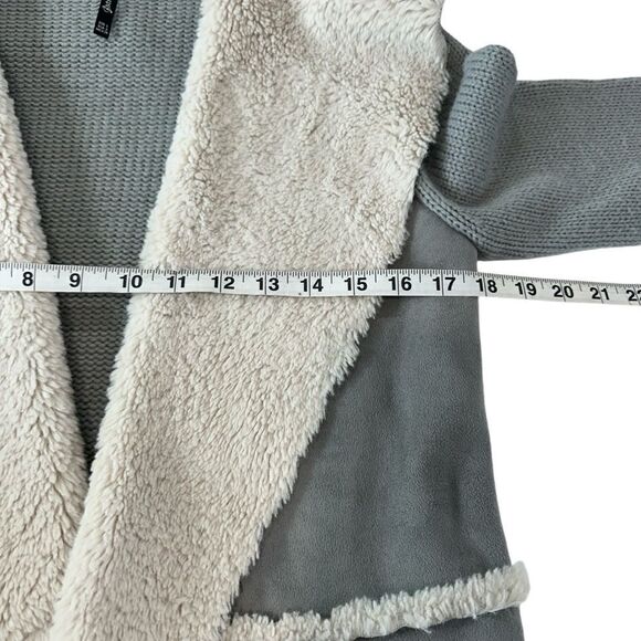 Stradivarius Penny Lane Style Sherpa Faux Suede Knit Open Cardigan, Small - Picture 8 of 10